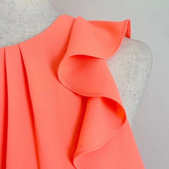 Shoshanna Katrina Neon Orange Ruffle Cap Sleeve Sheath Mini Dress - Picture 5 of 10